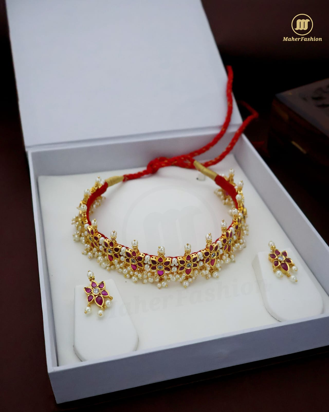 Chinchpeti  in 2 Strings with Pink & White Stone